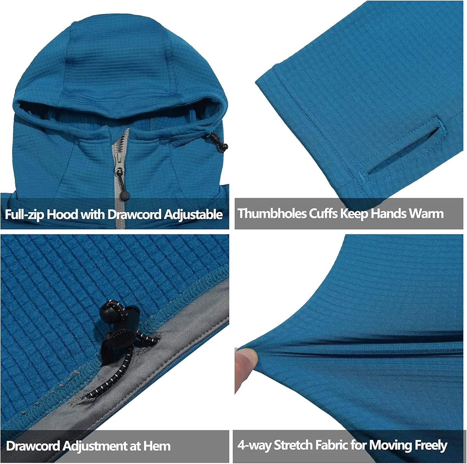 Little Donkey Andy Men's Winter Lightweight Warm Fleece Running Jacket Breathable Hooded Thermal Jacket with Thumb Holes