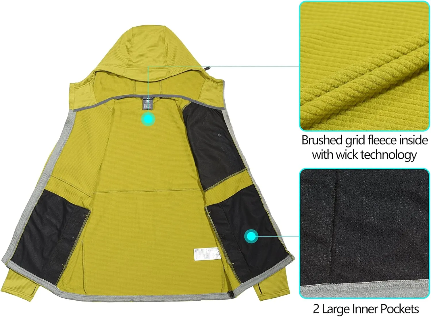 Little Donkey Andy Men's Winter Lightweight Warm Fleece Running Jacket Breathable Hooded Thermal Jacket with Thumb Holes