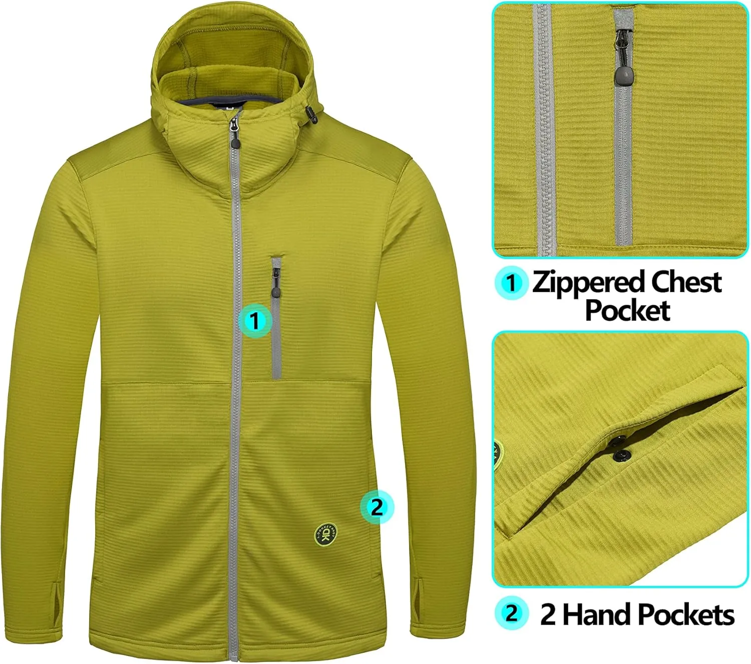 Little Donkey Andy Men's Winter Lightweight Warm Fleece Running Jacket Breathable Hooded Thermal Jacket with Thumb Holes