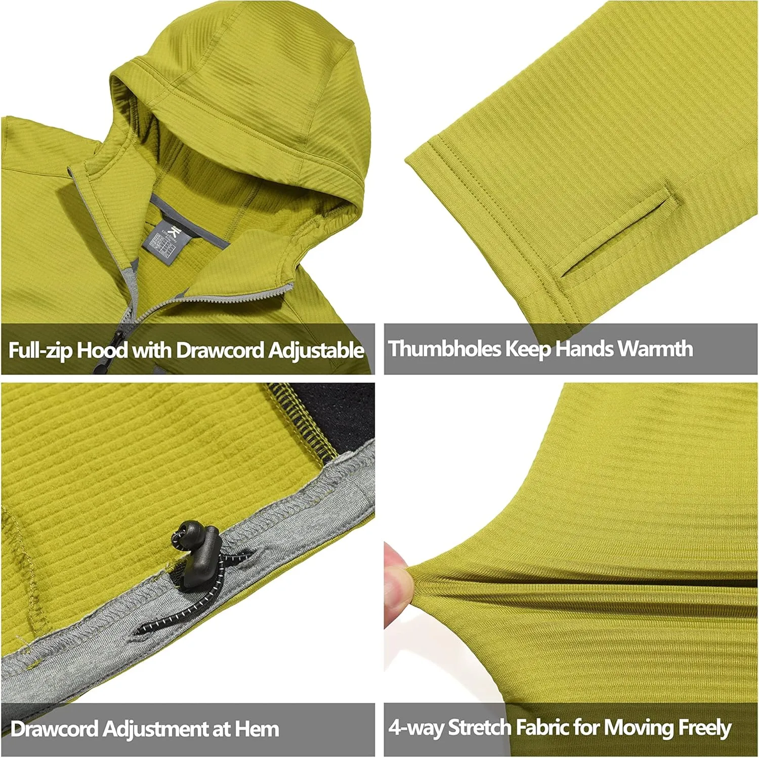 Little Donkey Andy Men's Winter Lightweight Warm Fleece Running Jacket Breathable Hooded Thermal Jacket with Thumb Holes
