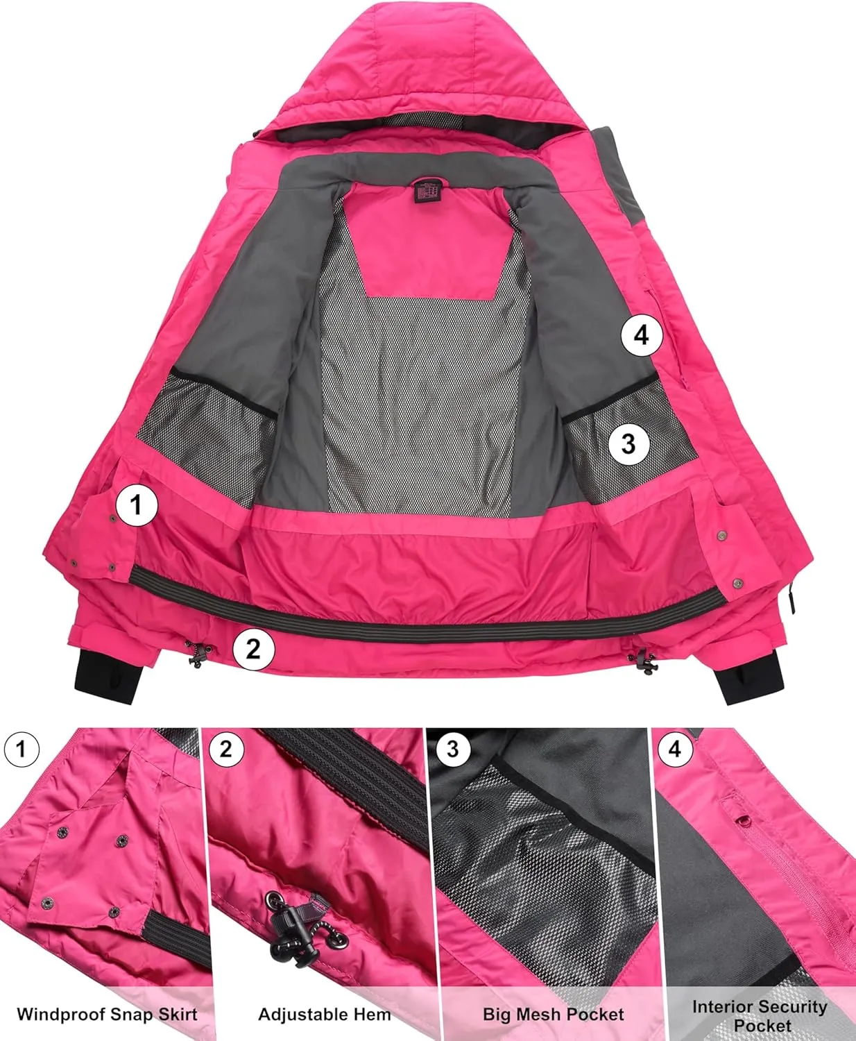 Little Donkey Andy Women's Warm Ski Jacket Water Resistant Insulated Snowboarding Jacket Windproof Winter Snow Coat