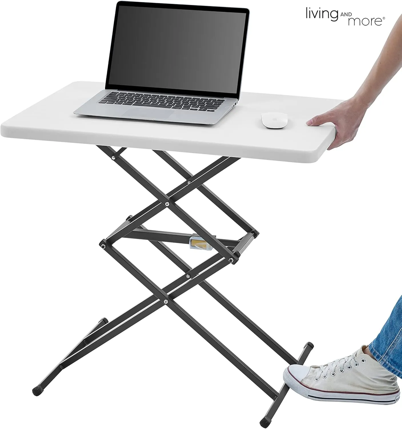 Living and More 28inch Height-Adjustable Personal Table, TV Tray, Portable Dinner Table, Multi-Purpose, Lightweight, No Assembly, Easy Fold and Storage, White