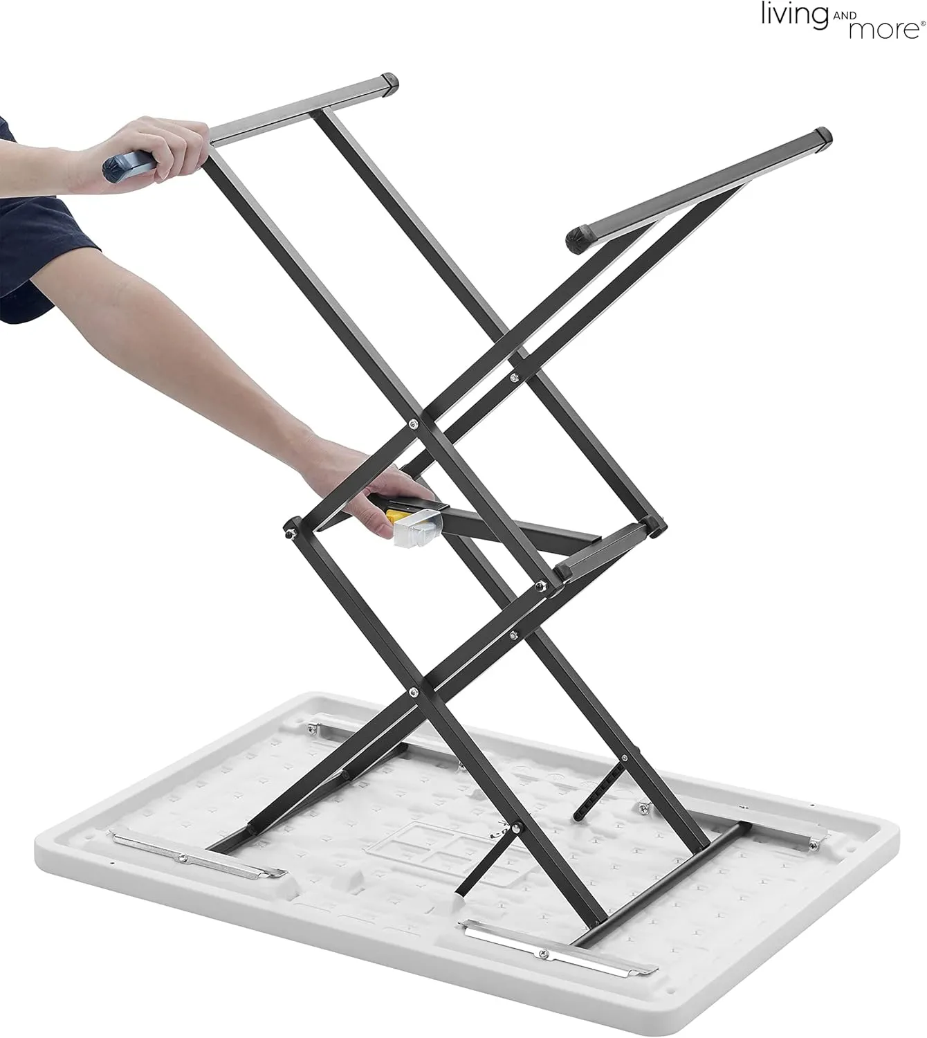 Living and More 28inch Height-Adjustable Personal Table, TV Tray, Portable Dinner Table, Multi-Purpose, Lightweight, No Assembly, Easy Fold and Storage, White