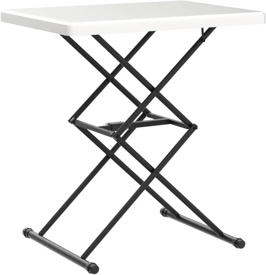 Living and More 28inch Height-Adjustable Personal Table, TV Tray, Portable Dinner Table, Multi-Purpose, Lightweight, No Assembly, Easy Fold and Storage, White