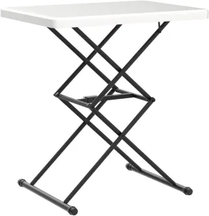Living and More 28inch Height-Adjustable Personal Table, TV Tray, Portable Dinner Table, Multi-Purpose, Lightweight, No Assembly, Easy Fold and Storage, White