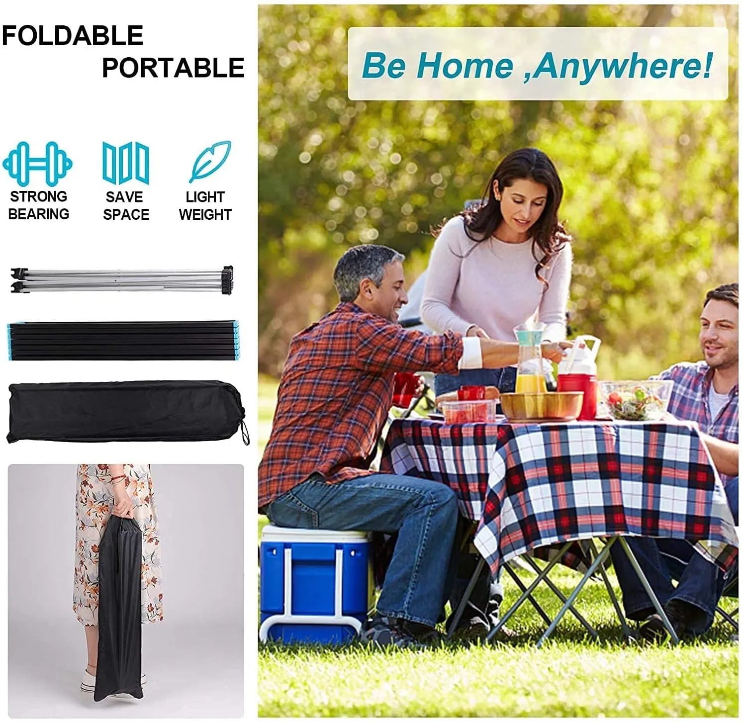 LJYT Lightweight Folding Portable Picnic Camping Table, Aluminum Folding Camping Table Easy Carrying for Indoor,Outdoor,Camping, Beach,Backyard,Party, Patio, Picnic