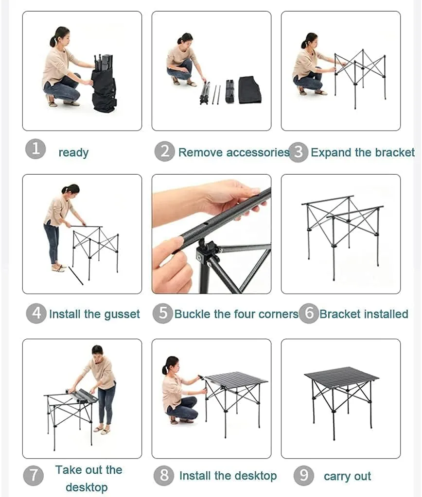 LJYT Lightweight Folding Portable Picnic Camping Table, Aluminum Folding Camping Table Easy Carrying for Indoor,Outdoor,Camping, Beach,Backyard,Party, Patio, Picnic