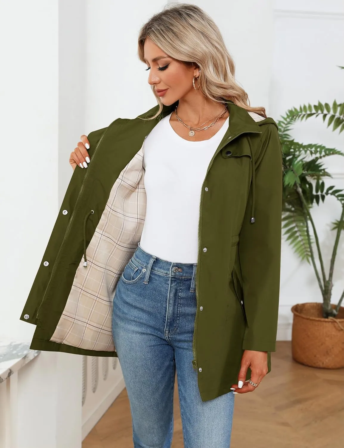 LOMON Women Waterproof Outdoor Hiking Raincoat Women Lined Rain Jacket Lightweight Hooded Jackets Trench Coats
