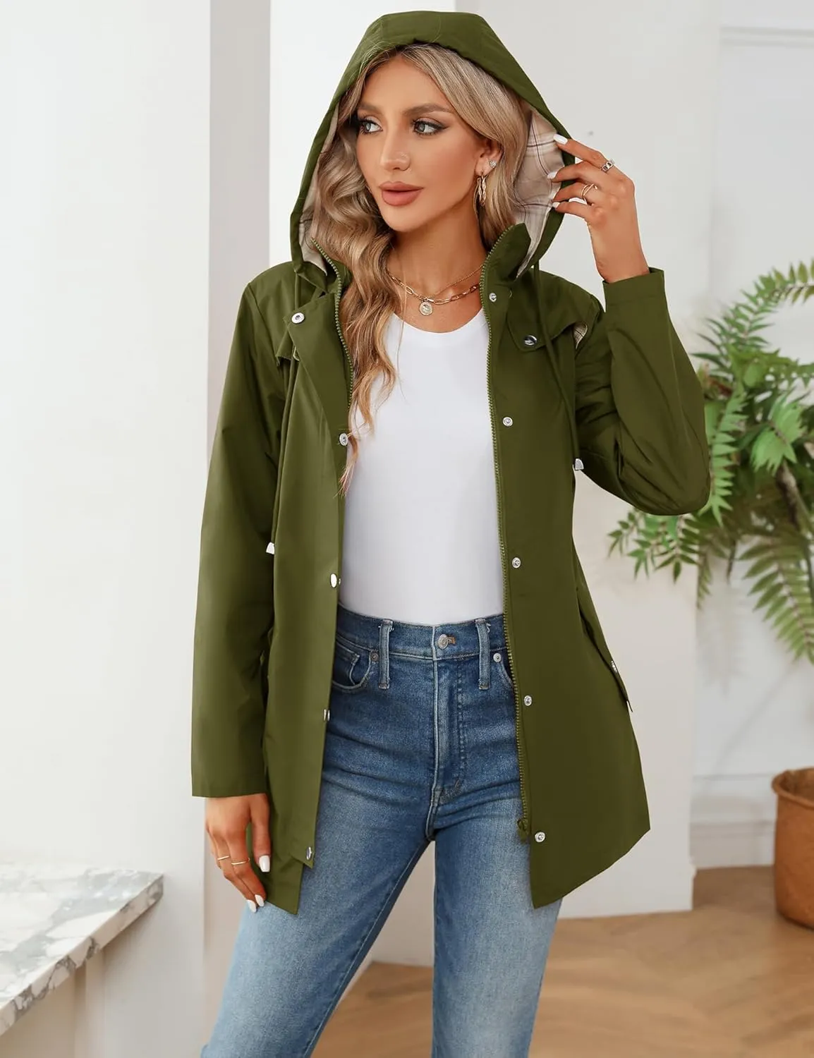 LOMON Women Waterproof Outdoor Hiking Raincoat Women Lined Rain Jacket Lightweight Hooded Jackets Trench Coats