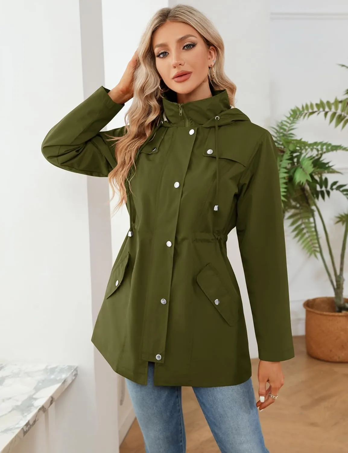 LOMON Women Waterproof Outdoor Hiking Raincoat Women Lined Rain Jacket Lightweight Hooded Jackets Trench Coats