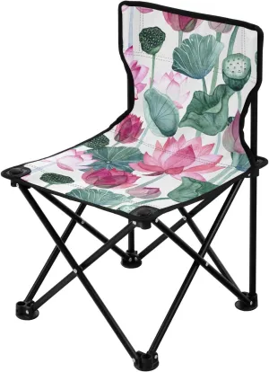 Lotus Flowers Chic White Ultralight Camping Chair Ultralight Beach Chair Backpack with Carrying Bag Ice Fishing Chairs for Camp Lawn