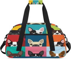 Lovely Dog Gym Duffel Bag for Men Women Checkered Print Sports Tote Bag with Adjustable Shoulder Strap for Dance Gymnastics Traveling Outdoor Camping Overnight Stay