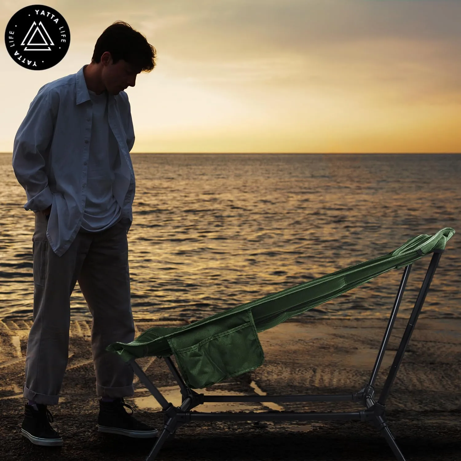 Low Back Folding Camping Chairs for Adults with Storage Pouches & Carrying Case - Foldable Lawn Chairs, Beach Chair, Fishing Chair, Portable Lightweight Outdoor Chair. (Army Green)