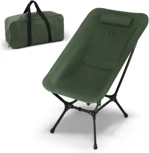 Low Back Folding Camping Chairs for Adults with Storage Pouches & Carrying Case - Foldable Lawn Chairs, Beach Chair, Fishing Chair, Portable Lightweight Outdoor Chair. (Army Green)