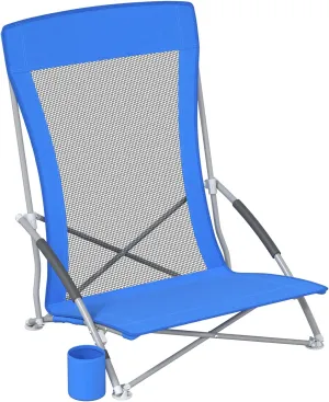 Low Beach Chair, Ultralight Low Profile Beach Chair with Breathable Mesh, High Back Folding Chair for Beach Camping, and Outdoor Adventures (1Pcs)
