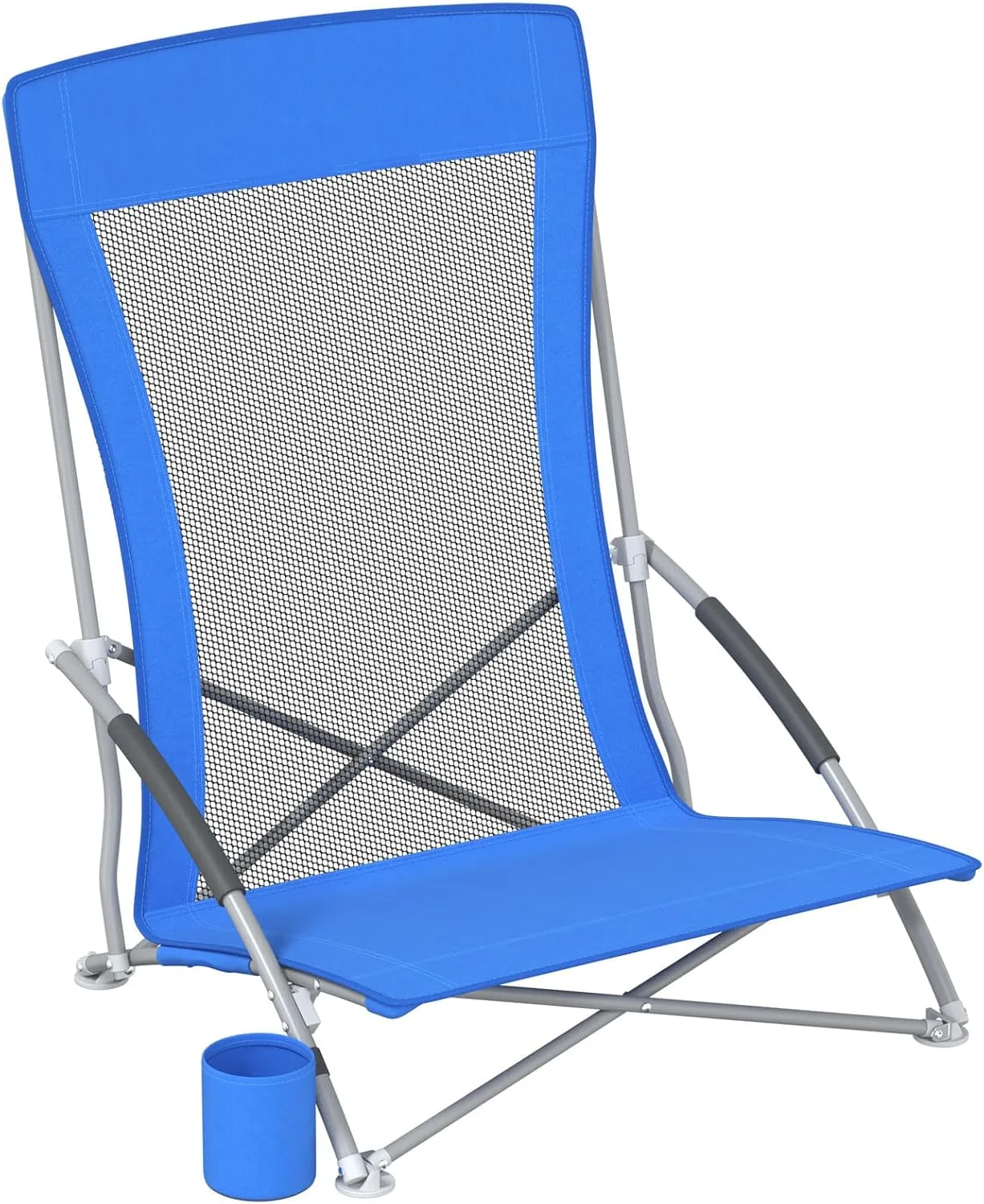 Low Beach Chair, Ultralight Low Profile Beach Chair with Breathable Mesh, High Back Folding Chair for Beach Camping, and Outdoor Adventures (1Pcs)