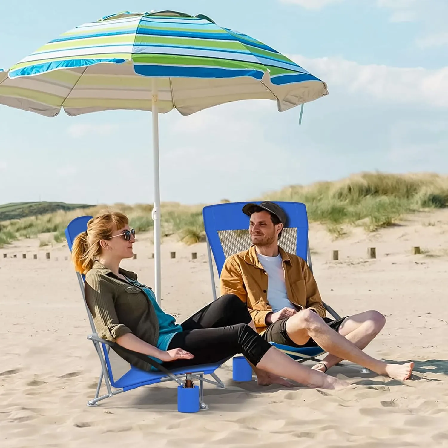 Low Beach Chair, Ultralight Low Profile Beach Chair with Breathable Mesh, High Back Folding Chair for Beach Camping, and Outdoor Adventures (2Pcs)