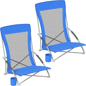 Low Beach Chair, Ultralight Low Profile Beach Chair with Breathable Mesh, High Back Folding Chair for Beach Camping, and Outdoor Adventures (2Pcs)