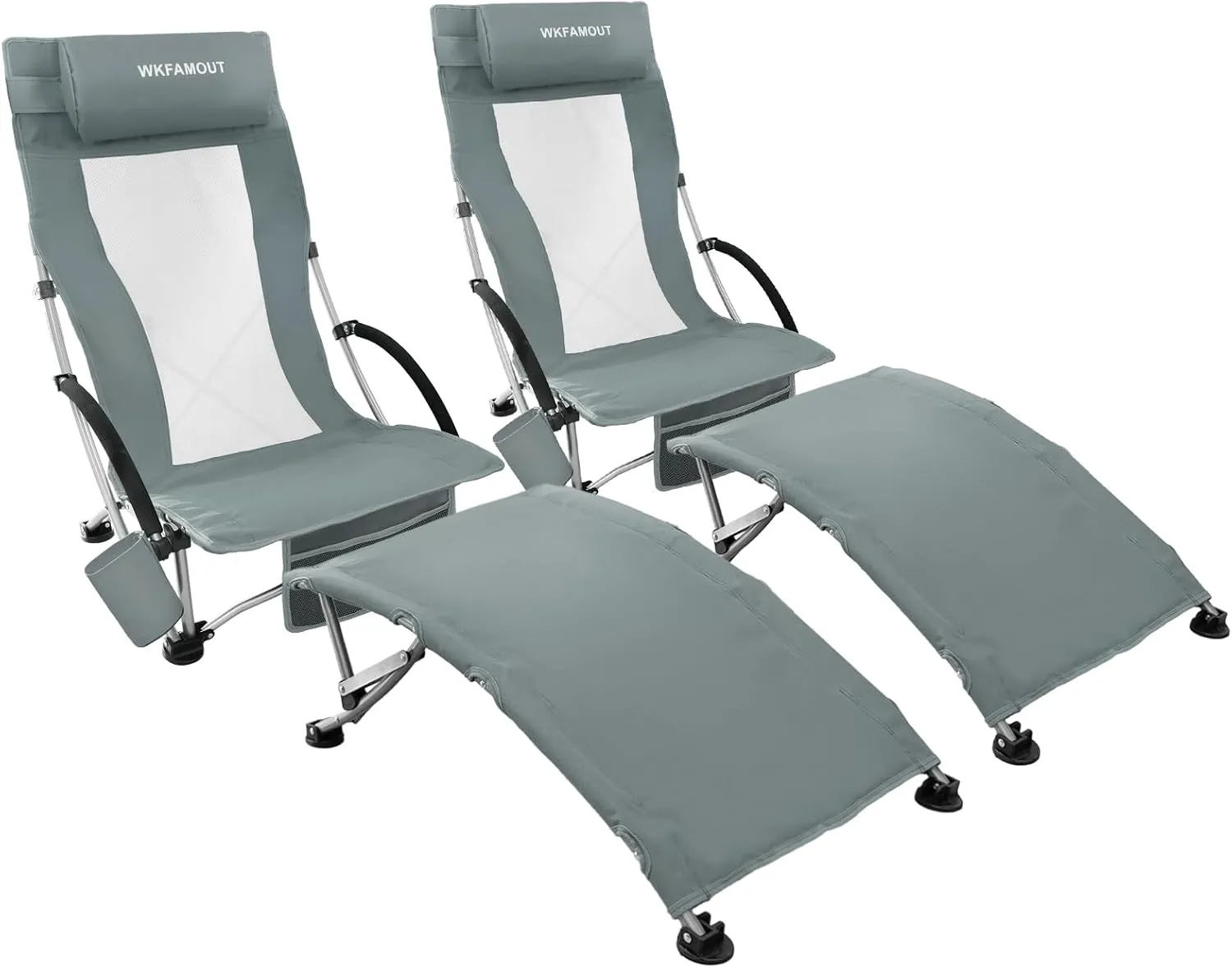 Low Folding Beach Chair 2 Pack with Footrest for Adults 265Lbs High Back Beach Chair Portable with Cup Holder Lightweight for Outdoor Sand Concert Travel Grey