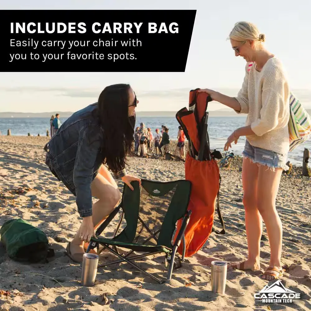Low Profile Folding Aluminum Camping Chair for Beach, Picnic, Barbqeues, Sporting Events with Carry Bag, Black