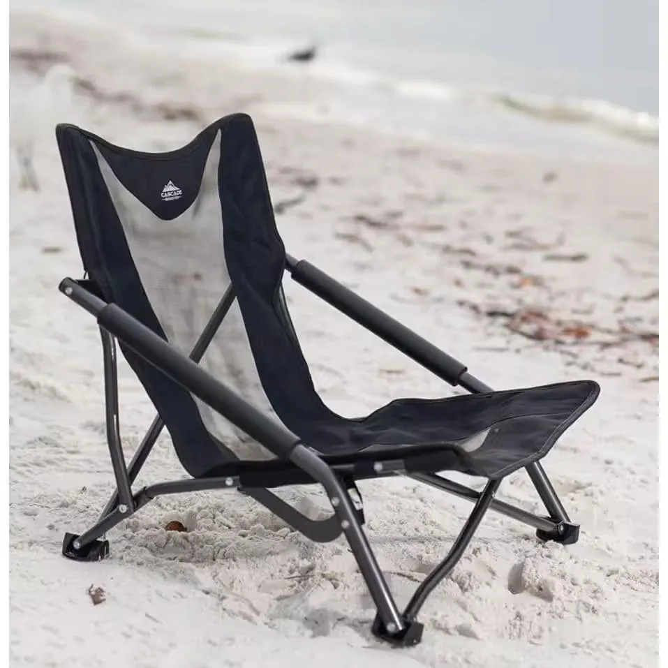 Low Profile Folding Aluminum Camping Chair for Beach, Picnic, Barbqeues, Sporting Events with Carry Bag, Black