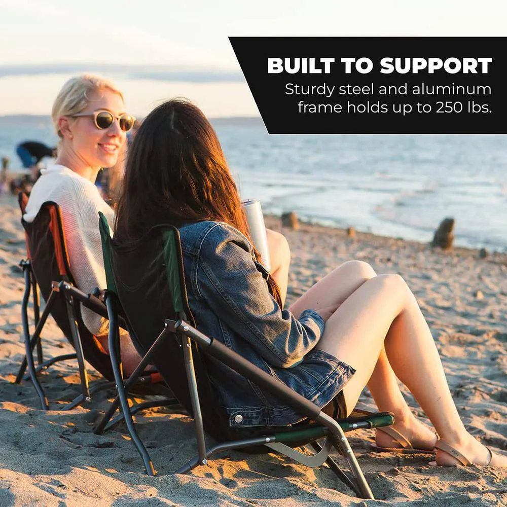 Low Profile Folding Aluminum Camping Chair for Beach, Picnic, Barbqeues, Sporting Events with Carry Bag, Black