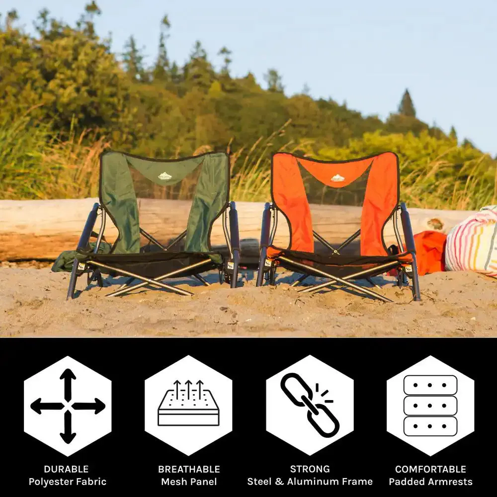 Low Profile Folding Aluminum Camping Chair for Beach, Picnic, Barbqeues, Sporting Events with Carry Bag, Black