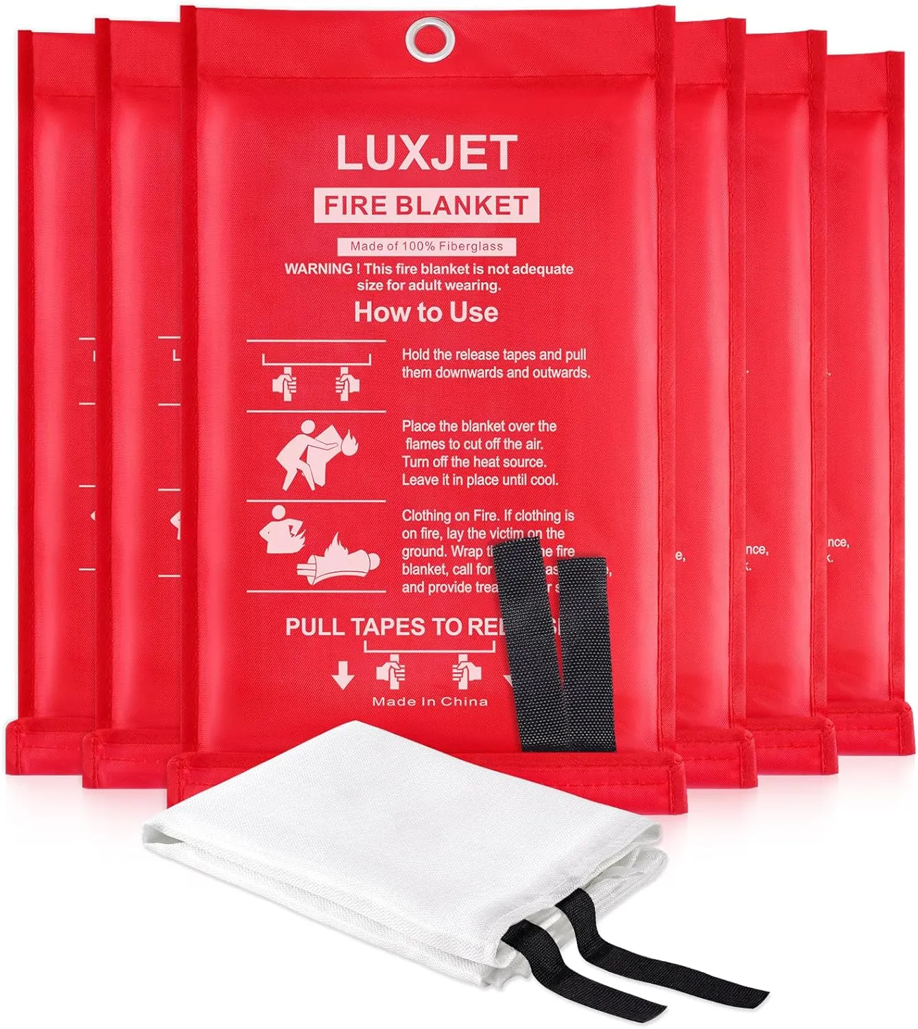LUXJET Fire Blanket Emergency for Home Kitchen 6 Pack Fiberglass Suppression Fire Blanket, Survival Gear for Camping, Kitchen, Boat, Car & Office, Amusement Building
