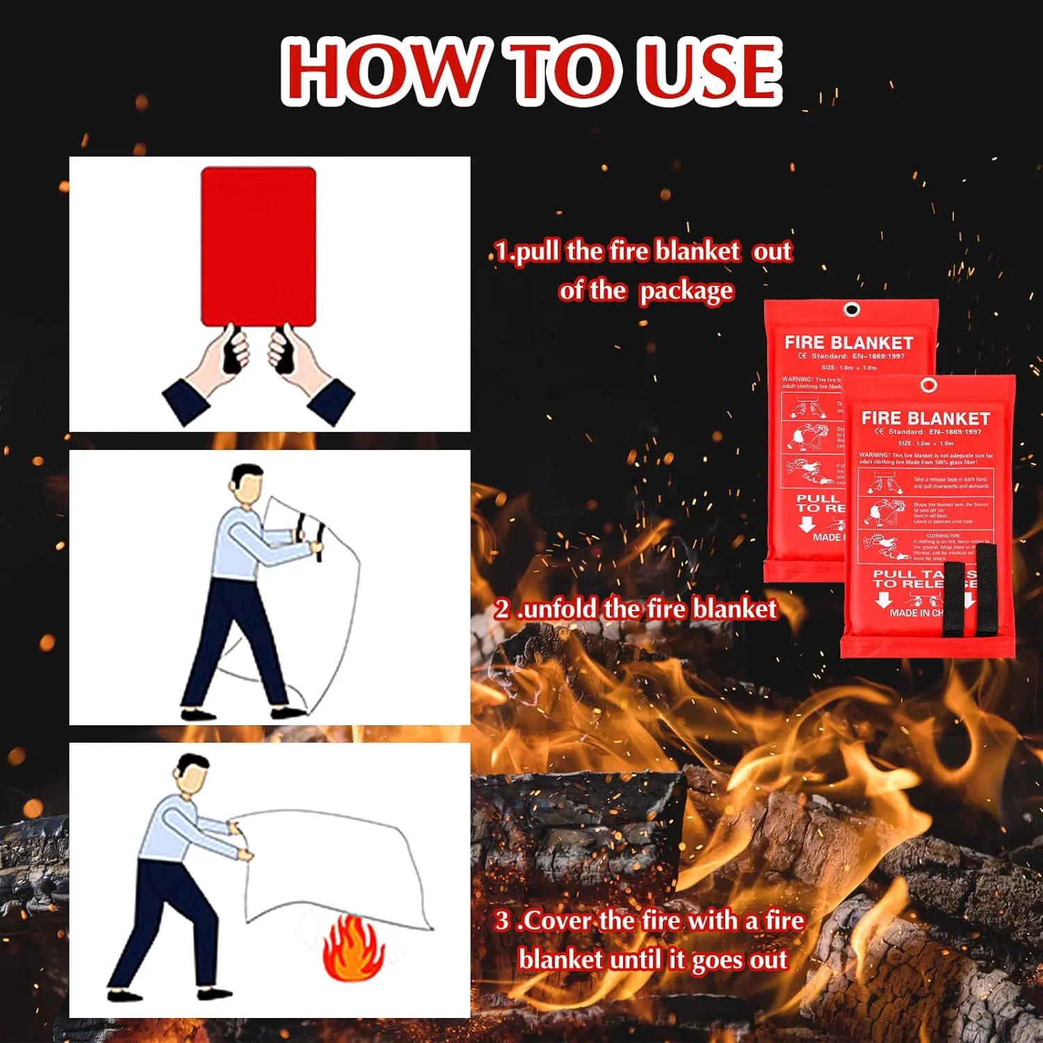 Macarrie 10 Pack 39” x 39” Fire Blanket Emergency for Home Kitchen Safety Suppression Blanket Fiberglass Fireproof Survival for Car Office (Red)