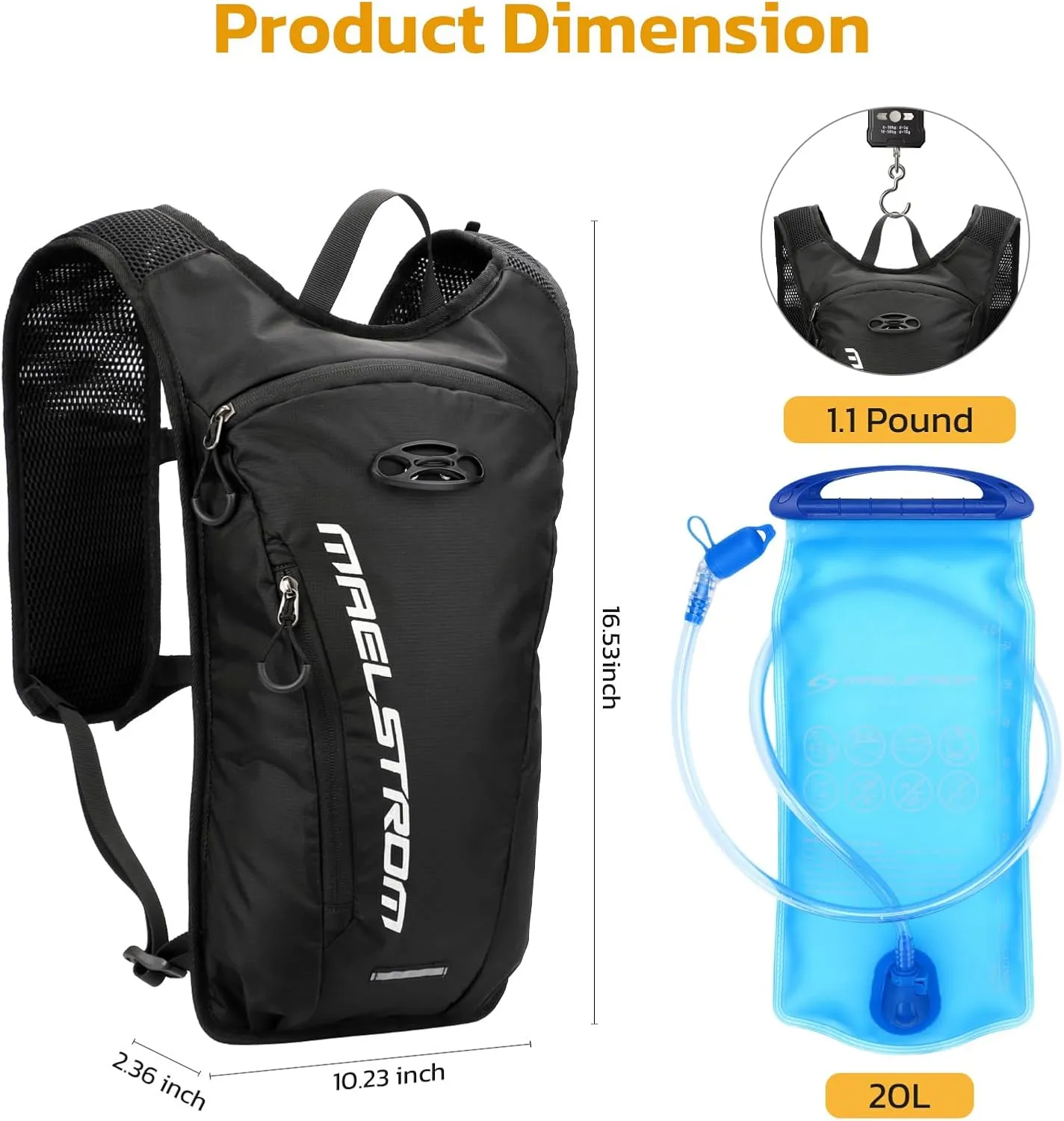 Maelstrom Hydration Backpack, Hiking Backpack with 2L Water Bladder, Running Hydration Vest for Cycling Men Women