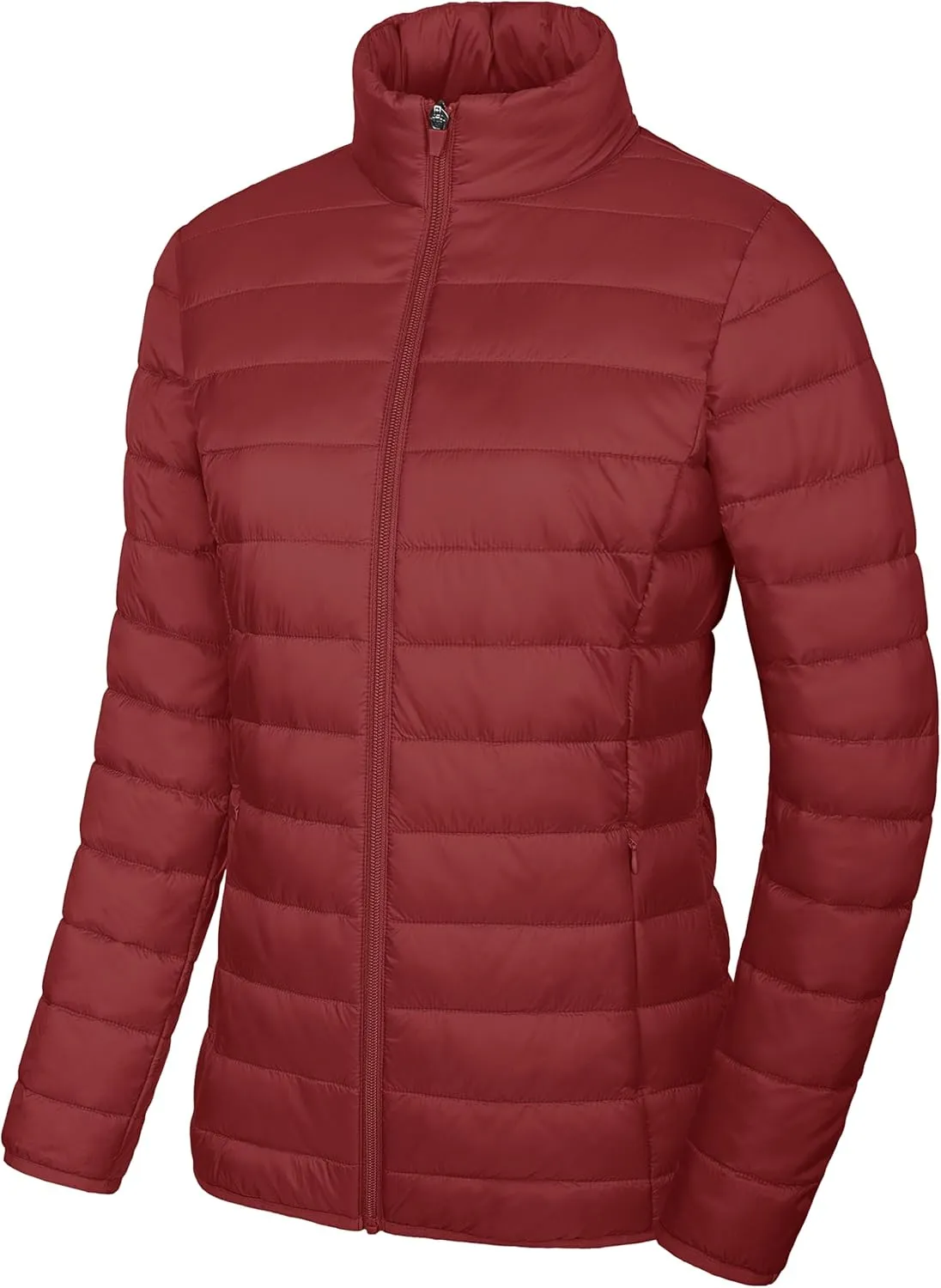 MAGCOMSEN Women's Puffer Jacket Lightweight Quilted Padded 4 Pockets Zip-up Stand-collar Winter Fleece Coat
