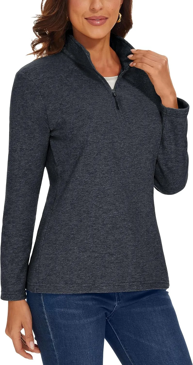 MAGCOMSEN Womens Quarter Zip Pullover Polar Fleece Jacket Soft Lightweight Sweatshirts Long Sleeve Warm Tops