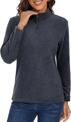 MAGCOMSEN Womens Quarter Zip Pullover Polar Fleece Jacket Soft Lightweight Sweatshirts Long Sleeve Warm Tops
