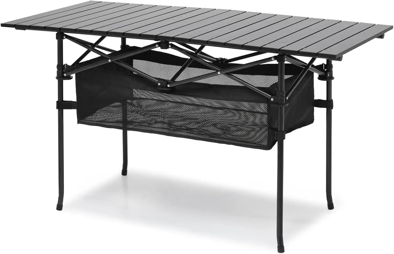 Magshion 47" Folding Camping Table with Large Storage Basket & with Carry Bag, Aluminum Picnic Table for Indoor Outdoor Camping Backyard BBQ Use, Black