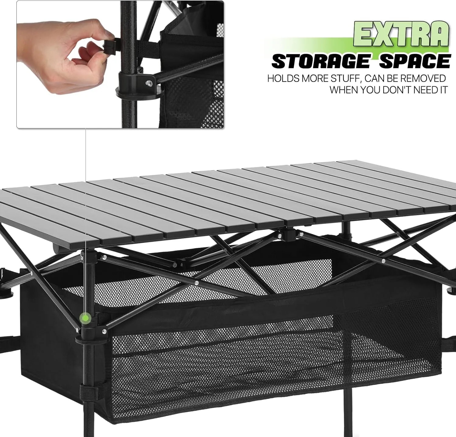 Magshion 47" Folding Camping Table with Large Storage Basket & with Carry Bag, Aluminum Picnic Table for Indoor Outdoor Camping Backyard BBQ Use, Black