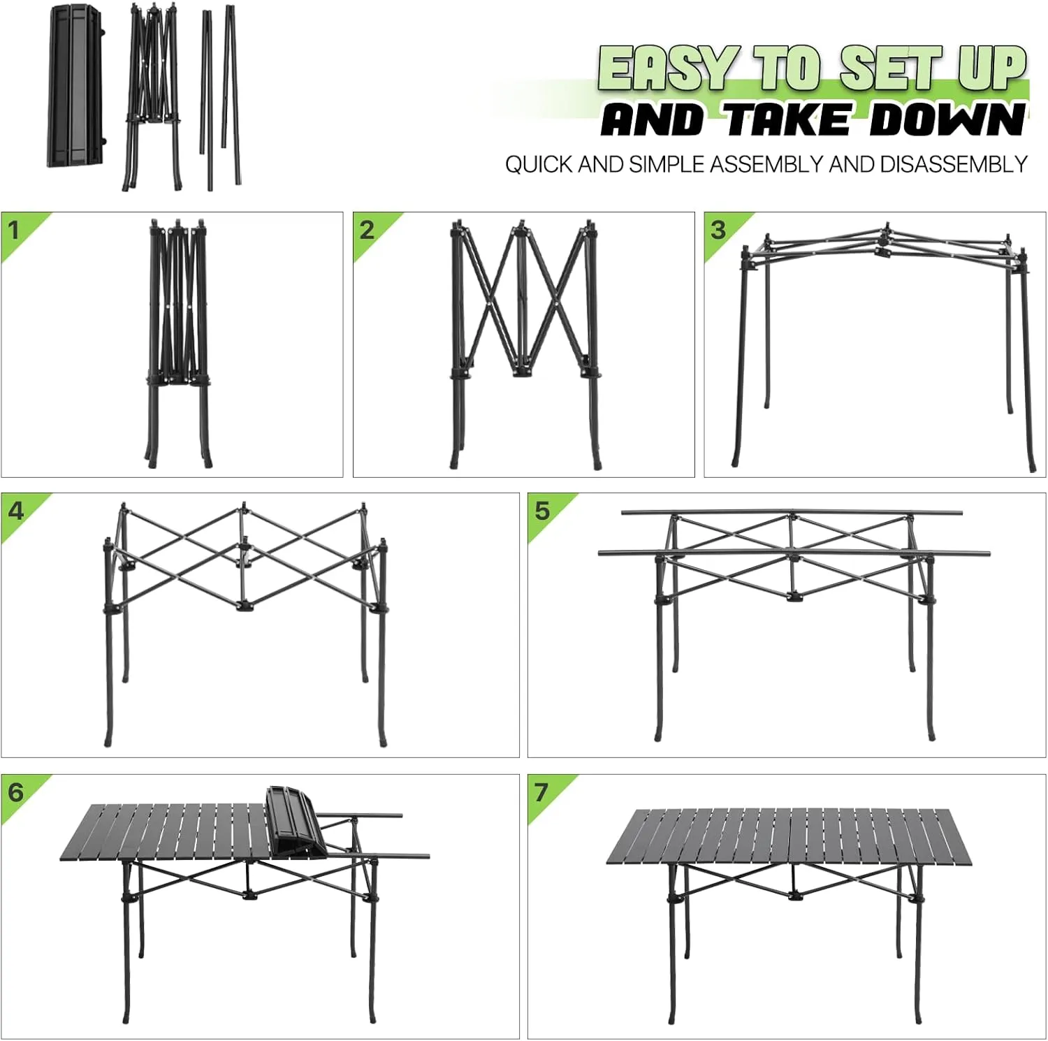 Magshion 47" Folding Camping Table with Large Storage Basket & with Carry Bag, Aluminum Picnic Table for Indoor Outdoor Camping Backyard BBQ Use, Black