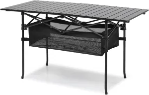 Magshion 47" Folding Camping Table with Large Storage Basket & with Carry Bag, Aluminum Picnic Table for Indoor Outdoor Camping Backyard BBQ Use, Black
