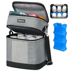 Mancro Breast Milk Cooler Bag for Travel with Ice Pack, Double Layer Insulated Baby Bottle Bag with Shoulder Strap for Daycare and Nursing Moms,Fit 6 Baby Bottles up to 9 Ounces, Grey