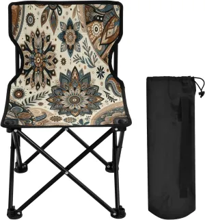 Mandala Flower Texture Portable Outdoor Folding Chair Anti-Slip Padded Oxford Cloth Stool Camping Chair Small for Beach Hiking Fishing Gardening Quad Camp Chair