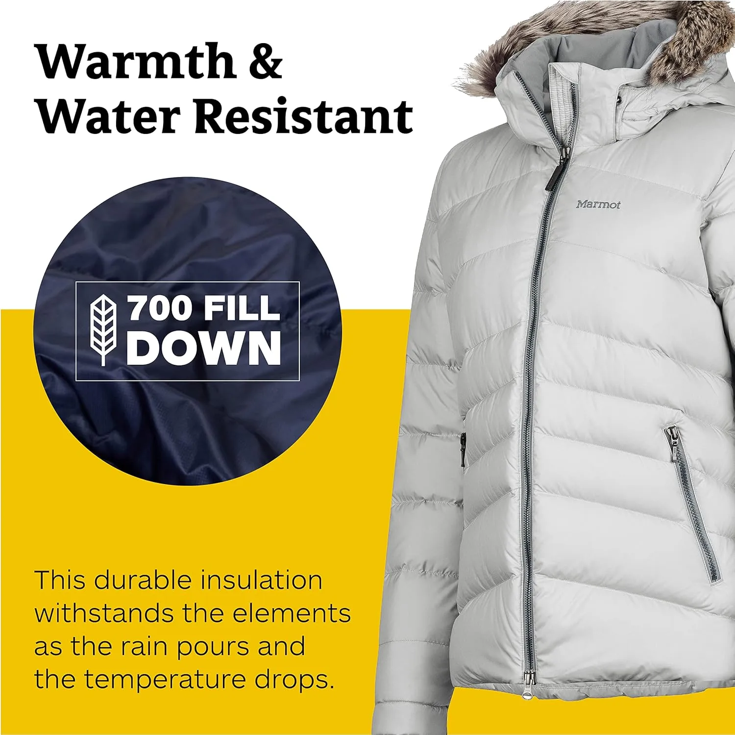 MARMOT Women's Ithaca Jacket - 700-Fill Down-Insulated, Water-Resistant Coat with Zip-Off Hood and Removable Fur Ruff