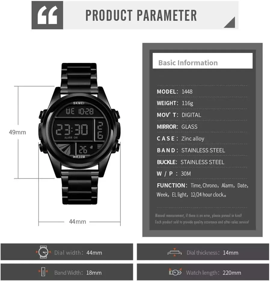 MASTOPMen's Outdoor Sport Watches Shockproof and Waterproof Luminous Display Chronograph Electronic Watch Male