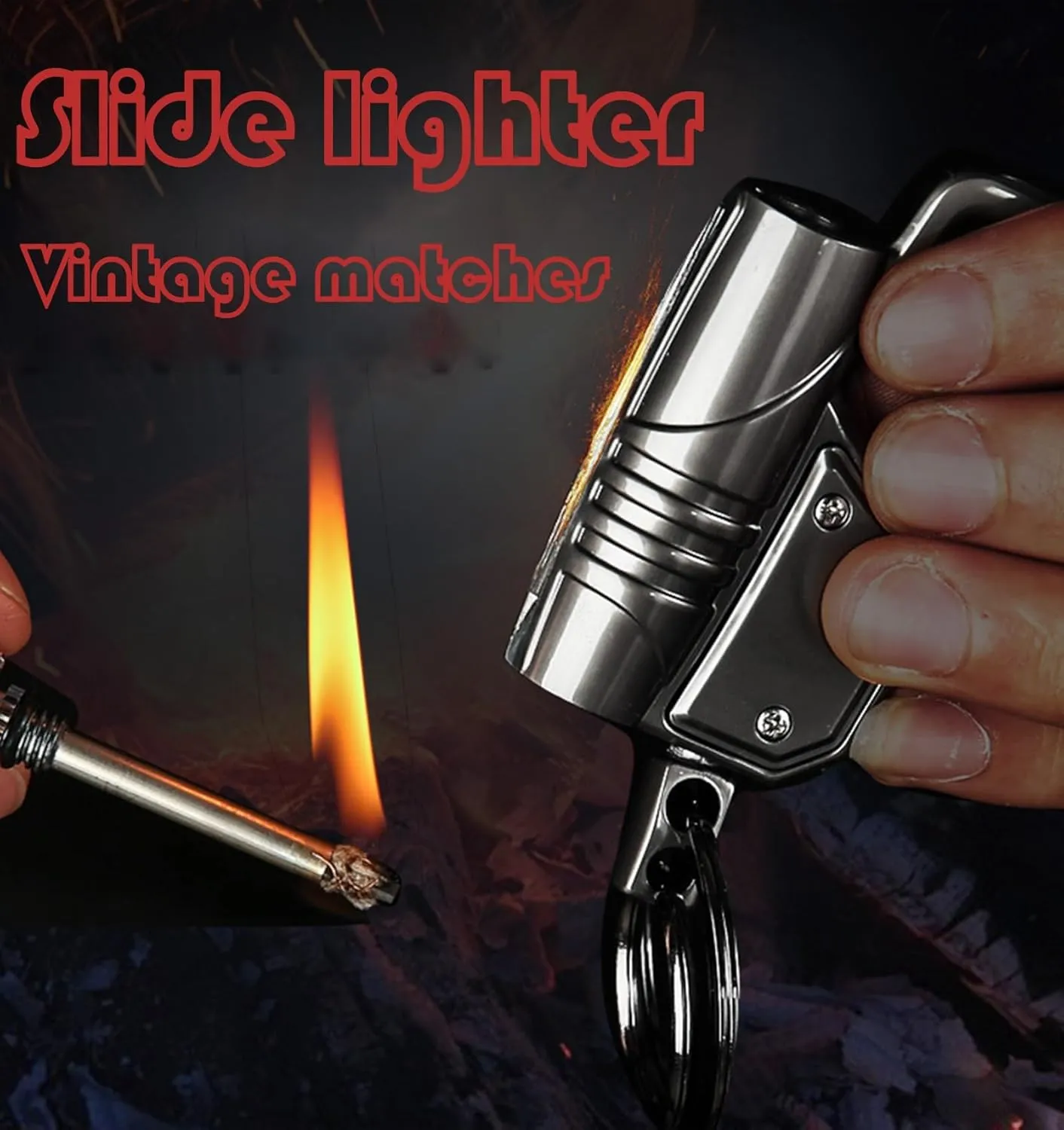 Matchstick Permanent Match Strike with Flashlight, Emergency fire Starters Waterproof Forever Lighter ，Reusable lighters for Camping Tactical Survival Gear Gadgets(Gold)
