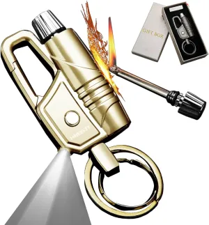 Matchstick Permanent Match Strike with Flashlight, Emergency fire Starters Waterproof Forever Lighter ，Reusable lighters for Camping Tactical Survival Gear Gadgets(Gold)