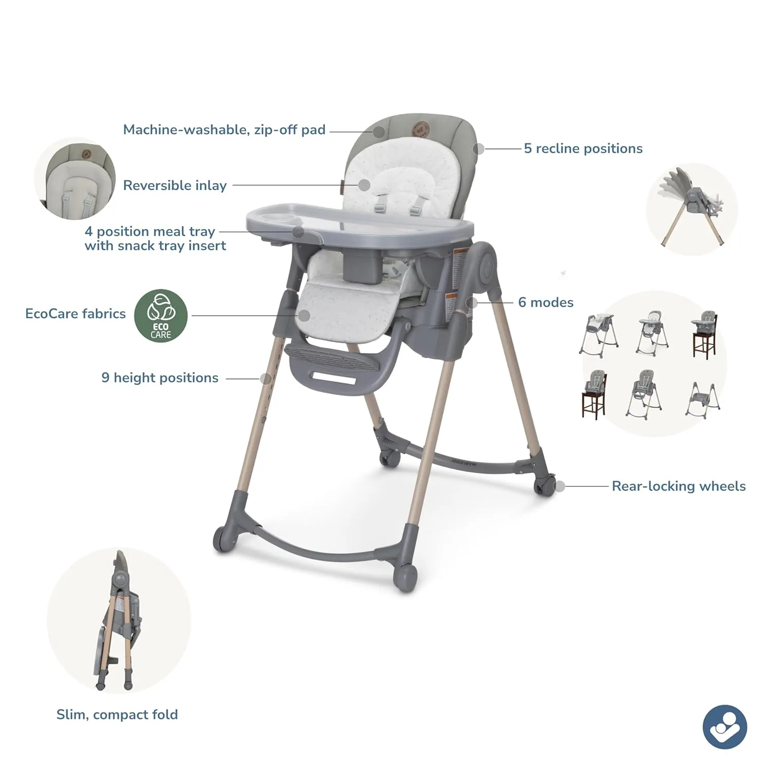 Maxi-Cosi Minla 6-in-1 Foldable High Chair in Classic Green