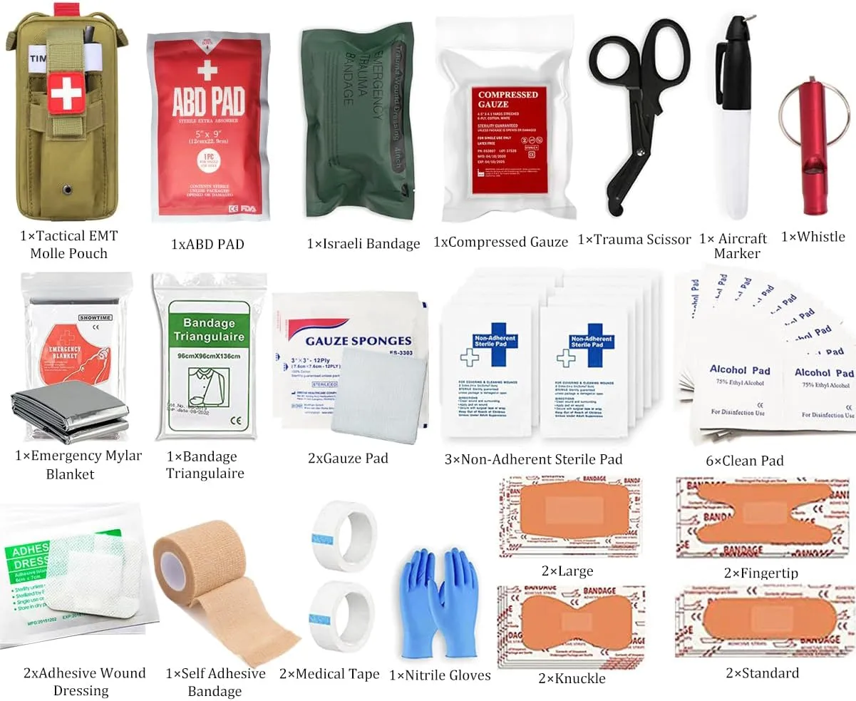 Med Kit Trauma Kit Bleeding Contral Pack, Emergency Survival First Aid Kits EMT IFAK Medical Kit for Severe Bleeding Control Military Camping and Hiking
