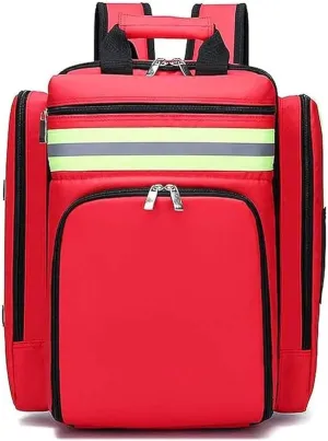 Medical First Aid Backpack, Waterproof Multi-Pocket Emergency Treatment Kit for Hiking, Travel, and Field Trips - Durable, Reflective, Adjustable Shoulder Strap (Blue)(Red)