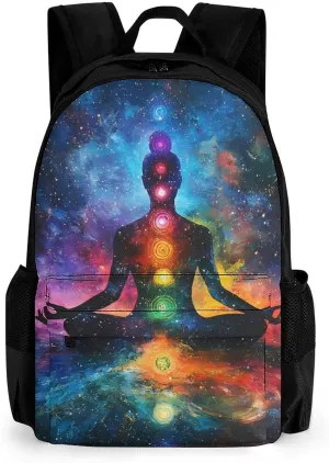 Meditating Cosmic Psychedelic Fashion Backpack Light Weight Daily Travel Hiking Laptop Shoulder Bag
