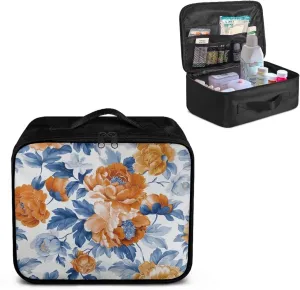 Medium Size First Aid Bag Empty Orange Floral Emergency Medical Bag Empty Trauma Kit Organizer Bag for Hiking Camping Car Travel Home Office Outdoor First Aid Kit Pouch