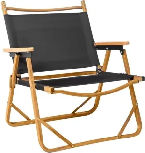 Medium Size Folding Camping Chair, Aluminum Frame, Portable, Lightweight, 220Lbs Capacity, Wood Grain Spray Paint, Black for Outdoor, Picnic, Lawn, Beach