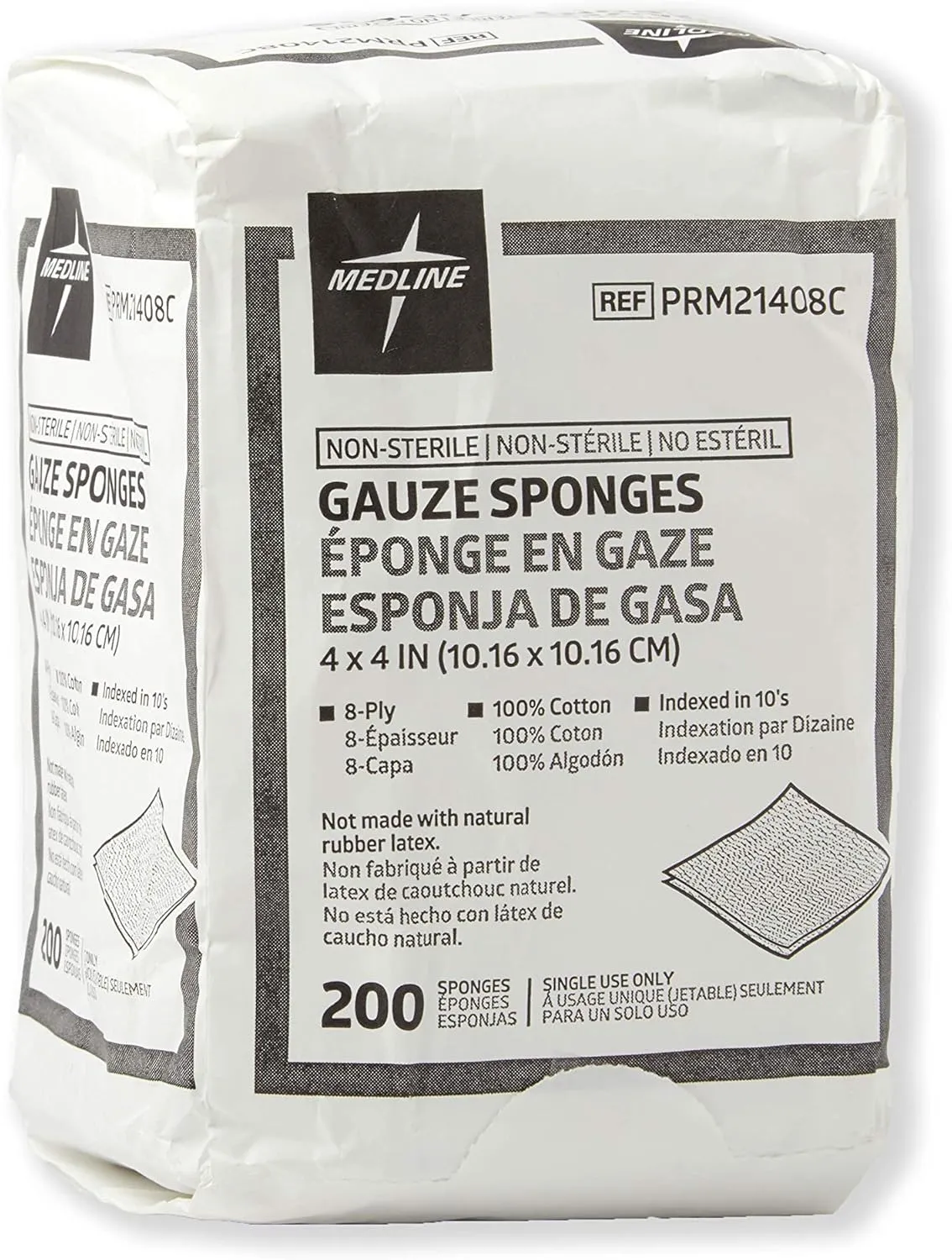 Medline Non-Sterile Cotton Woven Gauze Sponges, 8 Ply, Ideal for Wound Dressing and Cleaning, Case of 4000